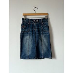 2000s Y2K Blue Jean Denim Faded Pencil Skirt Jennyfer Cotton Size 8 29 Waist
